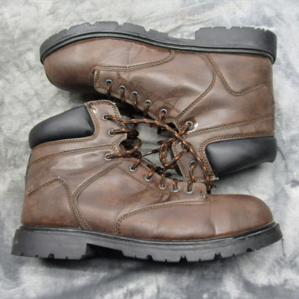 Brahma Work Boots Men 12 Brown Leather Steel Toe Oil Slip Resistant Lace Logger